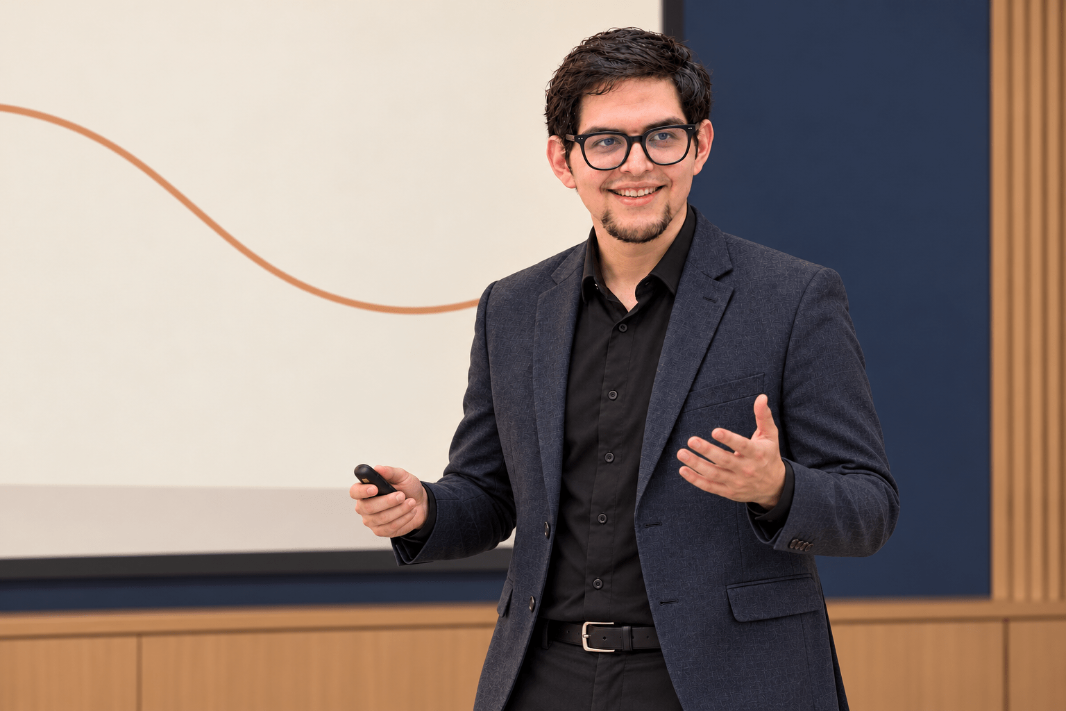 Julio Moreno explicando una idea junto a una pantalla — imagen conceptual